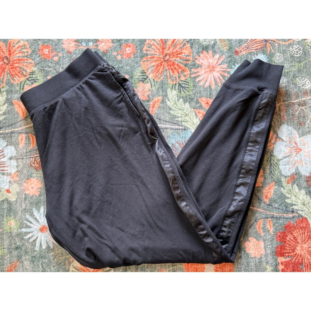 Lauren Ralph Lauren Black Jogger Pants Cotton‎ Modal Satin Stripe Womens L